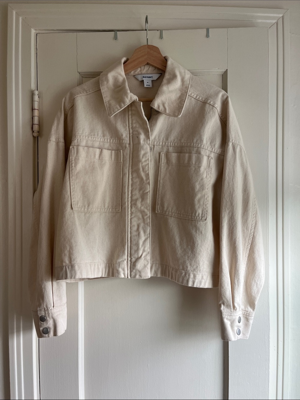 Old Navy Cream Boxy Cropped Jean Jacket